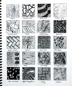 an open notebook with many different patterns and designs on it's pages, all in black and white