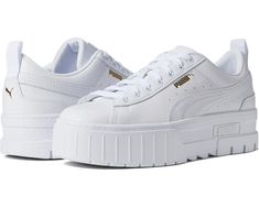 PUMA Mayze Classic | Zappos.com White Pumas Shoes Outfit, Womens Puma Shoes, Puma White Sneakers Outfit Women, Puma Mayze Platform, Shoes Puma Women, Cute Puma Shoes, Puma Platform Sneakers Outfit, Puma Mayze Outfits, Puma Shoes Women Outfit