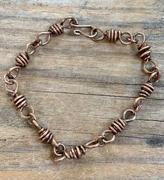 Hand formed copper links and clasp create a ready to wear anywhere bracelet! Wire Links For Jewelry, Bracelet Clasps Ideas, Wire Bracelet Tutorial, Jewelry Links, Handmade Copper Bracelet, Wire Clasp, Contemporary Bracelets, Copper Bracelets, Chain Maille