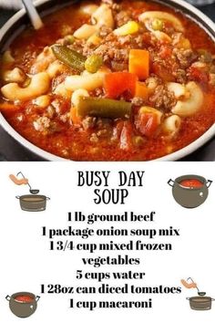 Welcome To Group, Hamburger Macaroni Soup, Busy Day Soup, Mini Crockpot Recipes, Quick Soup Recipes, Soup Lovers, Easy Vegetable Soup, Creamy Soup Recipes, Can Diced Tomatoes