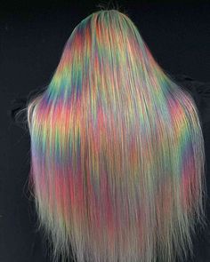 25 Stunning Holographic Hair Color Ideas You Must Check Out. Rainbow Hair Ideas, Rainbow Glitch, Hair Dye Techniques, Pastel Rainbow Hair, Hair Ideas Long