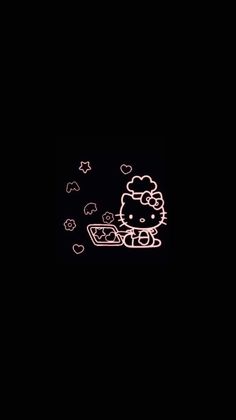 an image of hello kitty cooking food in the dark with stars and hearts on it