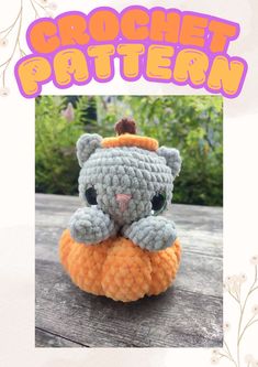 there is a small crochet elephant sitting on top of an orange object with the words crochet pattern above it