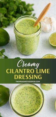 two jars filled with creamy cilantro lime dressing