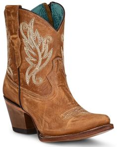 Corral Women's Golden Embroidery Fashion Booties - Snip Toe - Country Outfitter Colored Boots, Golden Embroidery, Womens Cowgirl Boots, Boot Barn, Western Booties, Embroidered Leather, Cowboy Boots Women, Heel Caps, Rubber Heels