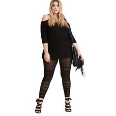 Black Sheer Mesh Ruched Leggings Alternative Outfits Plus Size, Plus Size Outfits Casual, Techno Outfit, Plus Size Inspiration, Ruched Leggings, Black Knit Top, Classic Style Outfits, Boutique Couture, Never Look Back