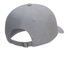 a grey baseball cap is shown with the visor down and has buttons on it