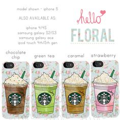 the starbucks phone case is designed to look like it has four different drinks on it