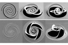 four different types of spirals are shown in black and white