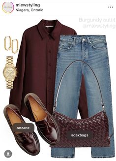 Outfit Parisienne, Mom Clothing Style, Burgundy Dress Outfit, Classy Trendy Outfits, Burgundy Outfits, Bell Bottom Jeans Outfit, Fashion Jeans Outfit, Burgundy Outfit, Casual Outfit Inspiration