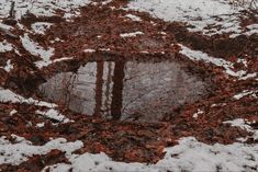 a puddle in the ground with snow on it