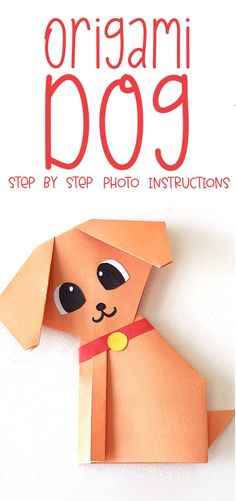 an origami dog made out of paper with the title, step by step instructions