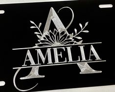 a black and white license plate with the word ameli on it