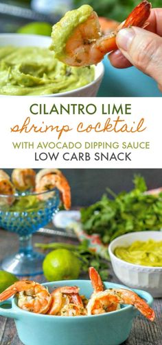 shrimp cocktail with avocado dipping sauce and low carb snack