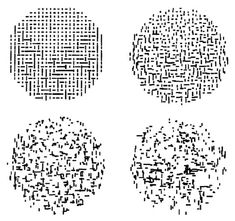 four circles that have been made out of small dots and are black on the white background