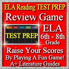 an advertisement for the ela reading test prep review game, with text on it