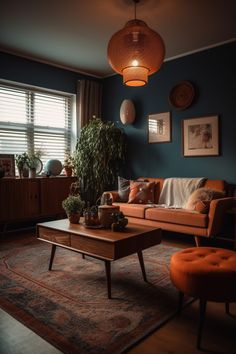 a living room filled with furniture and plants