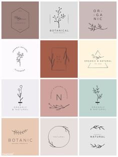 the logos for organic natural products are arranged in different colors and sizes, including one that is