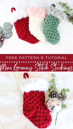 3 crochet mini stockings laying on desk Crochet Stocking Pattern Free, Christmas Stocking Patterns, Stocking Crochet Pattern, Christmas Stocking Pattern Free, Stocking Pattern Free, Stocking Crochet, Stocking Patterns, Yarn Crafts Crochet, Crochet Christmas Stocking Pattern