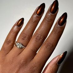 November Manicure, Chrome Nail Ideas, Vibrant Nail Colors, Brown Chrome, Virgo Rising, Chrome Manicure, Gold Chrome Nails, Plum Nails, Evil Eye Nails