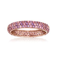 Ross-Simons - .60ct t. w. Amethyst, .60ct t. w. Pink Sapphire Eternity Band Ring Over Sterling. Size 7. Sparkling with pretty berry shades, this eternity band adds fresh color to a classic statement of love. Our ring dazzles from end to end with .60 ct. t. w. round amethysts and .60 ct. t. w. pink sapphires in 18kt rose gold over sterling silver. 1/8" wide. Pink sapphire and amethyst eternity band. Sapphire Eternity Band, Fresh Color, Fine Jewelery, Sapphire Color, Eternity Band Ring, Jewelry Essentials, Eternity Band, Eternity Bands, Pink Sapphire