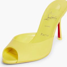 Christian Louboutin Me Dolly Peep Toe Slide Sandal Never Worn. Brand New With Box Runs Small (1/2 Size) Elegant Yellow Slip-on Heels, Louboutin Me Dolly, Christian Louboutin Kate 100, Baby Blue Heels, Christian Louboutin Iriza, Christian Louboutin Pigalle Follies, Neon Heels, Red Bottom Heels, Christian Louboutin Kate