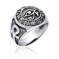 925 Sterling Silver Egypt Egyptian Hieroglyphs Eye of Horus Udjat Ankh Ring - US 9 Eye Of Horus Ring Silver, Symbolic Etched Signet Ring, Symbolic Signet Ring As Gift, Symbolic Nickel-free Engraved Ring Gift, Symbolic Engraved Nickel-free Ring As Gift, Symbolic Ankh Ring As A Gift, Symbolic Ankh Rings For Gifts, Ankh Ring, Egyptian Hieroglyphs