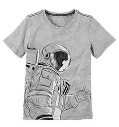 Short sleeve with foil print astronaut space theme.  MSRP:  $12.00 Short sleeve Spaceman graphic with foil touch 100% Cotton Machine washable Fitted Cotton T-shirt With Character Print, Toddler Boy Tops, Baby Boy Tops, Carter Kids, Carters Baby Boys, Boys Graphic Tee, Country Shirts, Kids Graphic Tees, Boy Tees