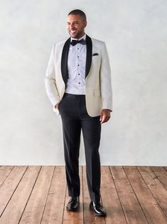 Contrast Shawl Jacket Tuxedo White Dinner Jacket, Shawl Jacket, Suit Prom, White Tux, Tuxedo Vest, Black Patent Leather Shoes, White Dinner, Mens Wearhouse, Black Tux