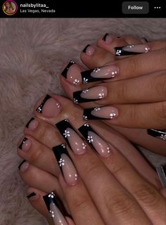 Black And White Nail, Black And White Nail Designs, Acrylic Toe Nails, Black Acrylic Nails, Easy Nails, Girly Acrylic Nails, French Acrylic Nails, Short Square Acrylic Nails, White Nail Designs