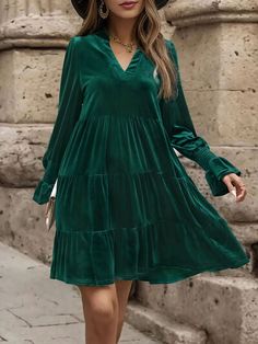 Features: Ruched Sheer: Opaque Stretch: Slightly stretchy Body: Not lined Material composition: 95% polyester, 5% elastane Care instructions: Machine wash cold. Tumble dry low. Imported Product measurements:S:Bust 37.01 in, Length 36.22 in, Sleeve Length 25.20 inM:Bust 38.58 in, Length 37.01 in, Sleeve Length 25.59 inL:Bust 40.94 in, Length 37.80 in, Sleeve Length 25.98 inXL:Bust 43.31 in, Length 38.58 in, Sleeve Length 26.38 in About Us: Welcome to Lizzie's! We hope you find unique pieces you'l Green Ruched Winter Dress, Green Stretch Dresses For Fall, Green Stretch Dress For Fall, Green Ruched Midi Dress For Fall, Green Ruched Dress For Fall, Green Pleated Mini Dress For Fall, Green Pleated Stretch Dress, Green Stretch Pleated Dress, Two Piece Set Pants