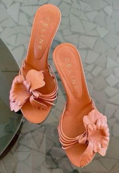 #celine #celineheels #summer2024 Orange Heels, Open Toe Slippers, Flower Shoes, Womens Stilettos