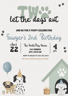 an animal themed birthday party with dog and cat on it's side, including balloons