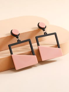 Baby Pink Fashionable   PMMA  Dangle Embellished   Jewelry Houndstooth Clay Earrings, Modern Earrings Fashion, Modern Pink Rectangular Earrings, 3d Printing Earrings, Architectural Jewelry Design, 3d Printing Jewelry, 3d Earrings, Earring Shapes, Clay Earring Ideas