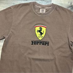 Mens Vintage Ferrari Car T-Shirt Size Medium Comfort Colors Tag All Sizes Available Fully Embroidered Brand New Measurements- Pit To Pit 22 Inches Length 27 Inches Message For Questions Brown Car, Vintage Ferrari, Florida Flag, Car T Shirt, Car Shirts, Horse T Shirts, Festival Shirts, Outdoor Shirt, Ferrari Car