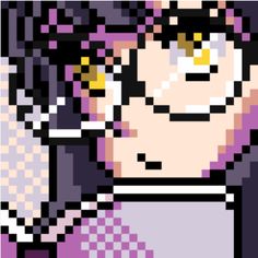 an old pixel art image of a woman with yellow eyes