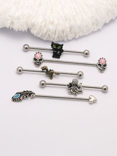 1PC Animal Industrial Piercing Surgical Steel Cartilage Earring 14g 38mm Decsription: 100% Brand new and high quality Material: 316L Surgical stainless steel+CZ Color:As PictureSize:14G(1.6mm) Type:dragon,cat,industrial barbell cartilage piercing Package Included:1PC*Cartilage industrial barbell Notes: Due to the light and screen setting difference, the item's color may be slightly different from the pictures. Please allow slight dimension difference due to different manual measurement. Industrial Piercing Jewelry Butterfly, Industrial Piercing Jewelry Spirit Adornments Piercing Jewlery, Cute Industrial Bar Piercing, Industrial Bar Earring Jewelry, Clear Industrial Piercing Bar, Dragon Cat, Barbell Piercing, Piercing Cartilage, Industrial Barbell