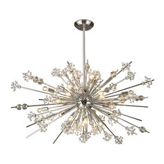 a chandelier with many lights hanging from it's center point, on a white background