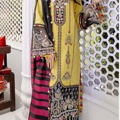 New 3 Piece Anaya By Kiran Laxuary Lawn Yellow Bollywood Salwar Kameez With Printed Motifs, Festive Yellow Embroidered Lawn Suit, Traditional Yellow Salwar Kameez With Printed Motifs, Yellow Lawn Suit For Eid, Yellow Kurta With Printed Motifs, Bollywood Style Yellow Lawn Suit With Dabka Work, Yellow Dabka Traditional Wear For Eid, Traditional Yellow Lawn Suit With Dabka Work, Festive Yellow Unstitched Lawn Suit