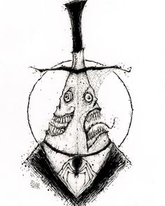 a black and white drawing of a man's face with a top hat on