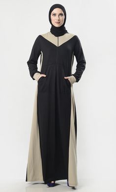 Front Button Down Jersey Modest Abaya - EastEssence.com Black Long Sleeve Abaya For Fall, Black Long Abaya With Modesty Panel, Abaya With Pockets, Modest Abaya, Mens Items, Black Panels, Perfect Wardrobe, Black Sand, Full Sleeves