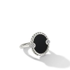 The key material used is sterling silver and the primary gemstone is black onyx, complemented by pave diamonds. The primary color is black, making it a part of the Elements collection. Disc Ring, Yurman Ring, David Yurman Ring, Designers Jewelry Collection, David Yurman Jewelry, Luxury Timepieces, Diamond Carat, Diamond Sizes, High Jewelry