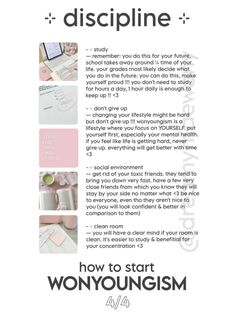 4/4 (¬‿¬) How To Be More Productive, How To Do Wonyoungism, Wonyoungism Study, Study Wonyoungism, Life Style Tips, Wonyoungism Tips For Beginners, Glow Up Tips Wonyoungism, How To Start Wonyoungism, Woungyism Tips