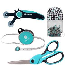 scissors, measuring tape, and other crafting supplies