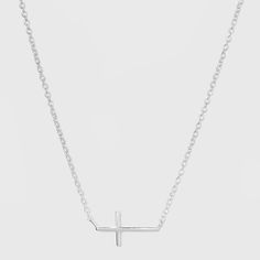 Sterling Silver Horizontal Cross Station Necklace - Silver, Girl's Minimalist Cross Pendant Necklace For Formal Occasions, Adjustable Minimalist Cross Necklace, Minimalist Adjustable Cross Necklace, Elegant Everyday Silver Cross Necklace, Elegant Silver Cross Necklace For Everyday, Diamond Jewelry Expensive, Horizontal Cross Necklace, Necklace With Initials, Silver Y Necklace