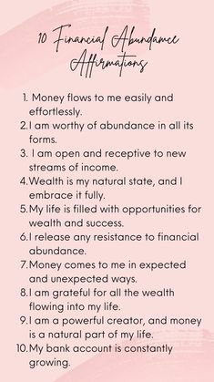 a pink background with the words financial abundance affirmancy