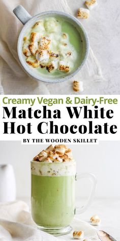 creamy vegan and dairy - free matcha white hot chocolate is the perfect treat