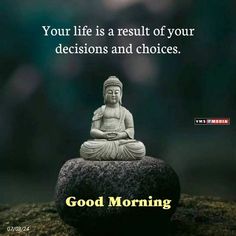 buddha statue sitting on top of a rock with the words, your life is a result of