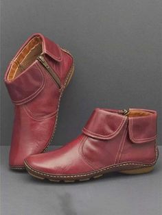 Buy Inexpensive Boots at Lilicloth.com online store, SPU: 1W61FSA8AE347, Color: Red Black Coffee Khaki Gray, Theme:All Season, Upper Material:PU. Casual Leather Boots, Comfortable Ankle Boots, Boots Flat, Orthopedic Shoes, Zipper Heels, Ankle Heels, Ankle Boots Flat, Estilo Punk, Toe Boots