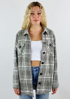 We are obsessing over this plaid shacket! It features a collared neckline, button-up closure, and has front pockets. Style this trendy jacket with a long sleeve top and jeans for the perfect fall outfit! We know you'll be obsessing over this shacket as much as we are. Model Info Meet Zoe! Here she is wearing a size Small. Hips: 35” | Waist: 25” | Bust: 32” | Height: 5’7” The Details Oversized Woven Material Collared Neckline Button Up Closure Front Pockets Hand Wash Cold, Lay Flat To Dry Self: 8 Spring Plaid Flannel Outerwear, Spring Flannel Collared Outerwear, Spring Plaid Shacket With Pockets, Plaid Shacket With Pockets For Spring, Fall Plaid Outerwear With Buttoned Pockets, Winter Plaid Shacket With Snap Buttons, Plaid Shacket With Snap Buttons For Winter, Trendy Relaxed Fit Flannel Shirt For Fall, Plaid Outerwear With Buttoned Pockets For Fall